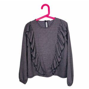 Zara Kids Girls Plaid Button Down Shirt  10 yo 140 cm pink black ruffles bell